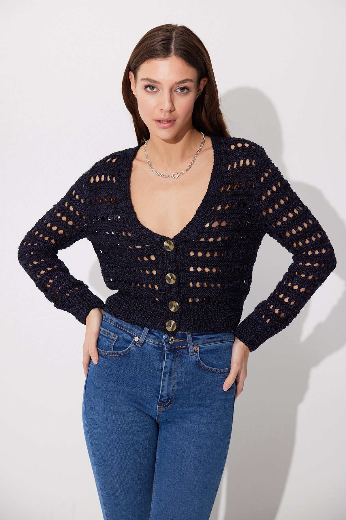 Openwork V-Neck Cardigan