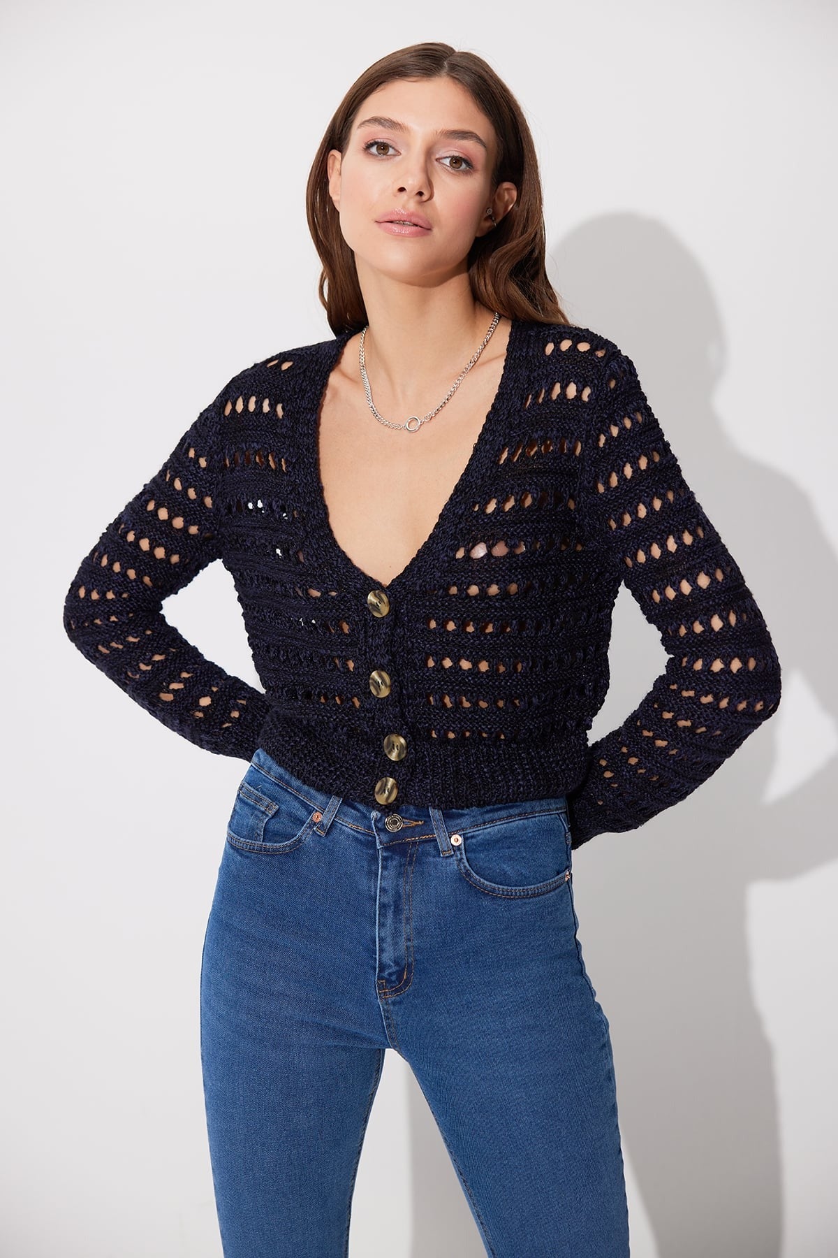 Openwork V-Neck Cardigan