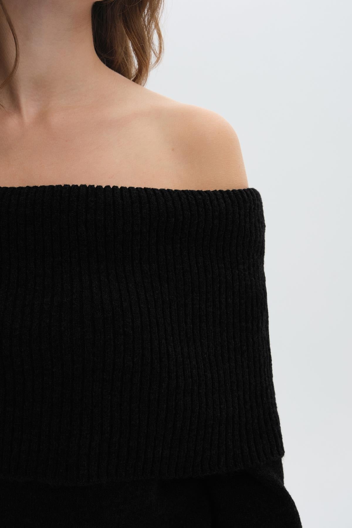 Shawl Collar Long Knit Dress