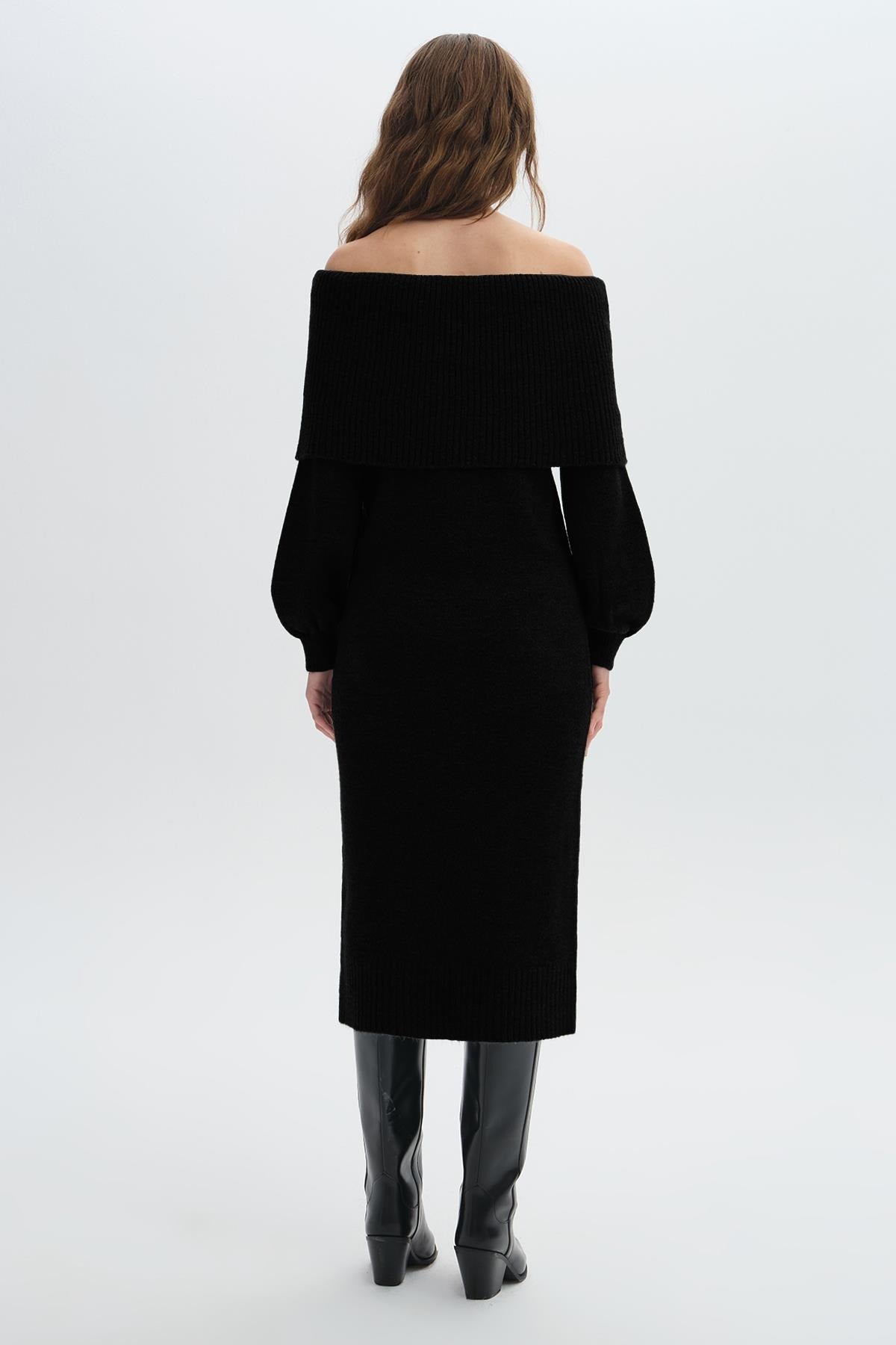 Shawl Collar Long Knit Dress