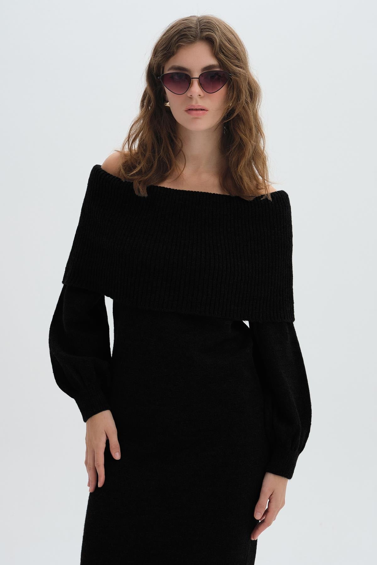 Shawl Collar Long Knit Dress