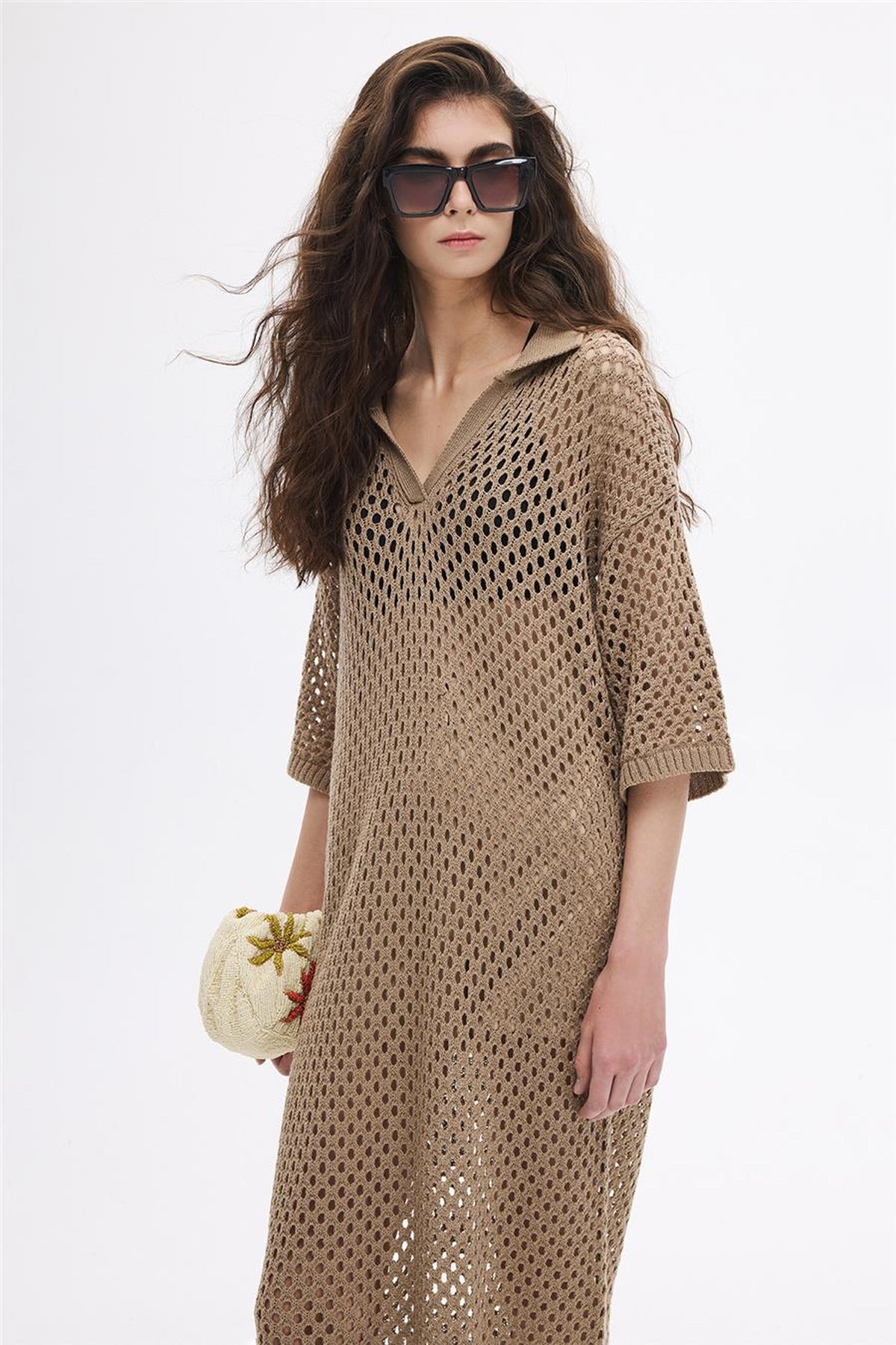 Openwork Polo Collar Dress