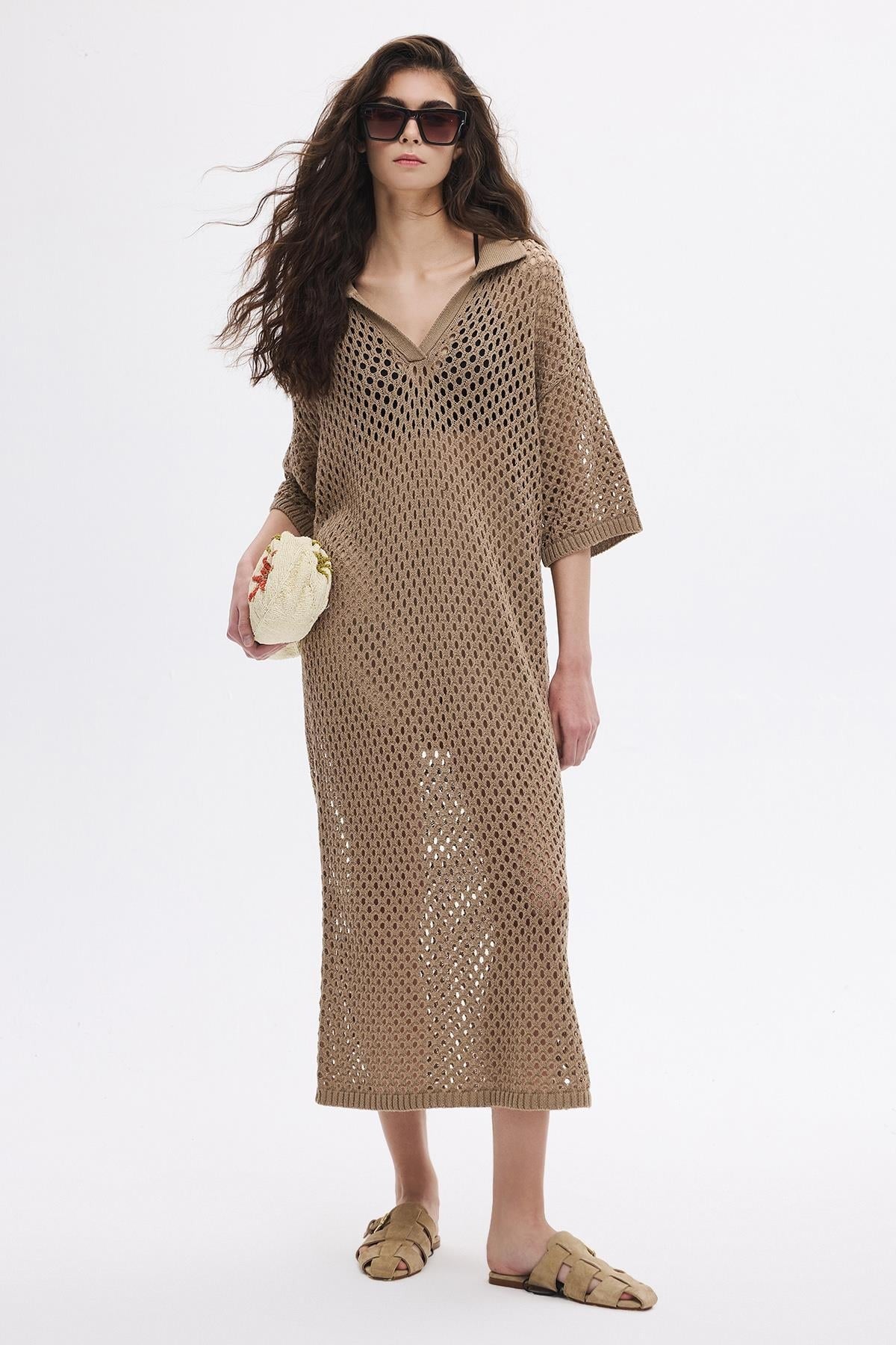 Openwork Polo Collar Dress