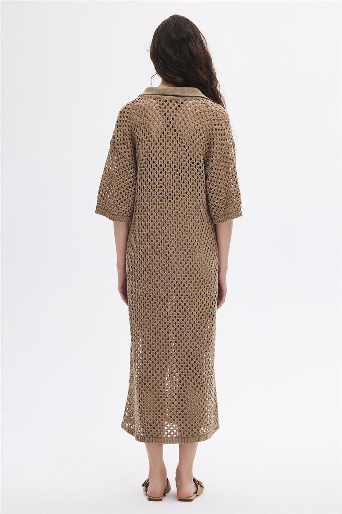 Openwork Polo Collar Dress